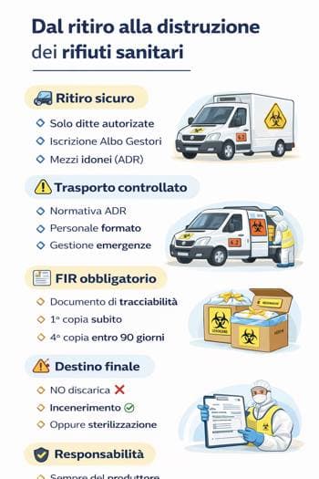 infografica dal ritiro alla distruzione dei rifiuti sanitari